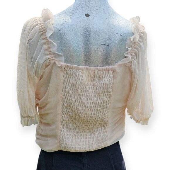 🌼4/$30 H&M Pink Tulle Gathered Crop Top Large - Picture 3 of 8